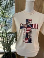 Load image into Gallery viewer, God Bless America Cross on Comfort Colors (Shown on Ivory)
