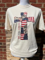 Load image into Gallery viewer, God Bless America Cross on Comfort Colors (Shown on Ivory)
