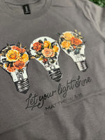 Load image into Gallery viewer, Let Your Light Shine Lightbulb Trio on Gildan Softstyle Charcoal
