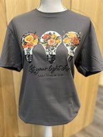 Load image into Gallery viewer, Let Your Light Shine Lightbulb Trio on Gildan Softstyle Charcoal
