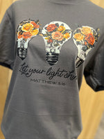 Load image into Gallery viewer, Let Your Light Shine Lightbulb Trio on Gildan Softstyle Charcoal
