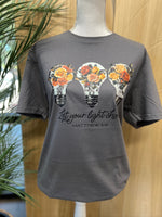 Load image into Gallery viewer, Let Your Light Shine Lightbulb Trio on Gildan Softstyle Charcoal
