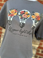 Load image into Gallery viewer, Let Your Light Shine Lightbulb Trio on Gildan Softstyle Charcoal

