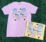 Load image into Gallery viewer, Custom Name Pencil Trio Teacher Tee on Comfort Colors (Shown on Blossom)
