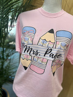 Load image into Gallery viewer, Custom Name Pencil Trio Teacher Tee on Comfort Colors (Shown on Blossom)
