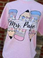 Load image into Gallery viewer, Custom Name Pencil Trio Teacher Tee on Comfort Colors (Shown on Blossom)
