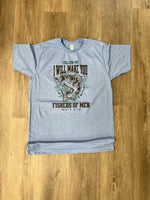 Load image into Gallery viewer, Follow Me I WIll Make You Fishers of Men on Heather Athletic Blue
