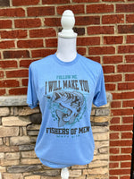 Load image into Gallery viewer, Follow Me I WIll Make You Fishers of Men on Heather Athletic Blue
