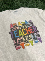 Load image into Gallery viewer, Teacher Colorful Crayons on White or Ash Gray
