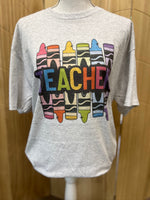 Load image into Gallery viewer, Teacher Colorful Crayons on White or Ash Gray
