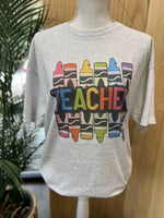 Load image into Gallery viewer, Teacher Colorful Crayons on White or Ash Gray
