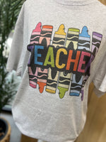 Load image into Gallery viewer, Teacher Colorful Crayons on White or Ash Gray
