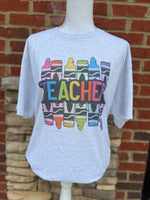 Load image into Gallery viewer, Teacher Colorful Crayons on White or Ash Gray
