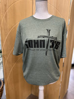 Load image into Gallery viewer, John 3:16 on Gildan Softstyle Heather Military Green
