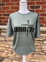 Load image into Gallery viewer, John 3:16 on Gildan Softstyle Heather Military Green
