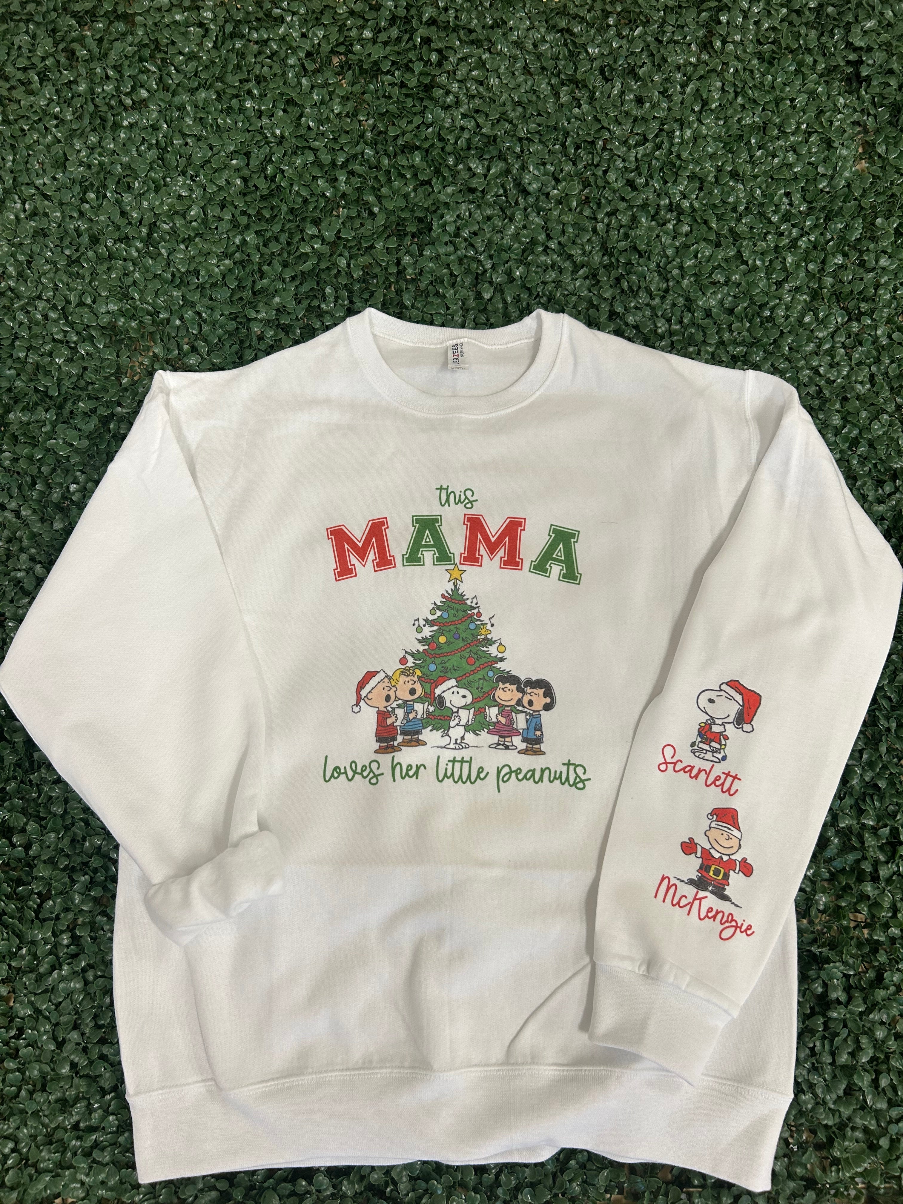 This Mama Loves Her Little Peanuts Customizable Sweatshirt with Optional Names on Sleeve