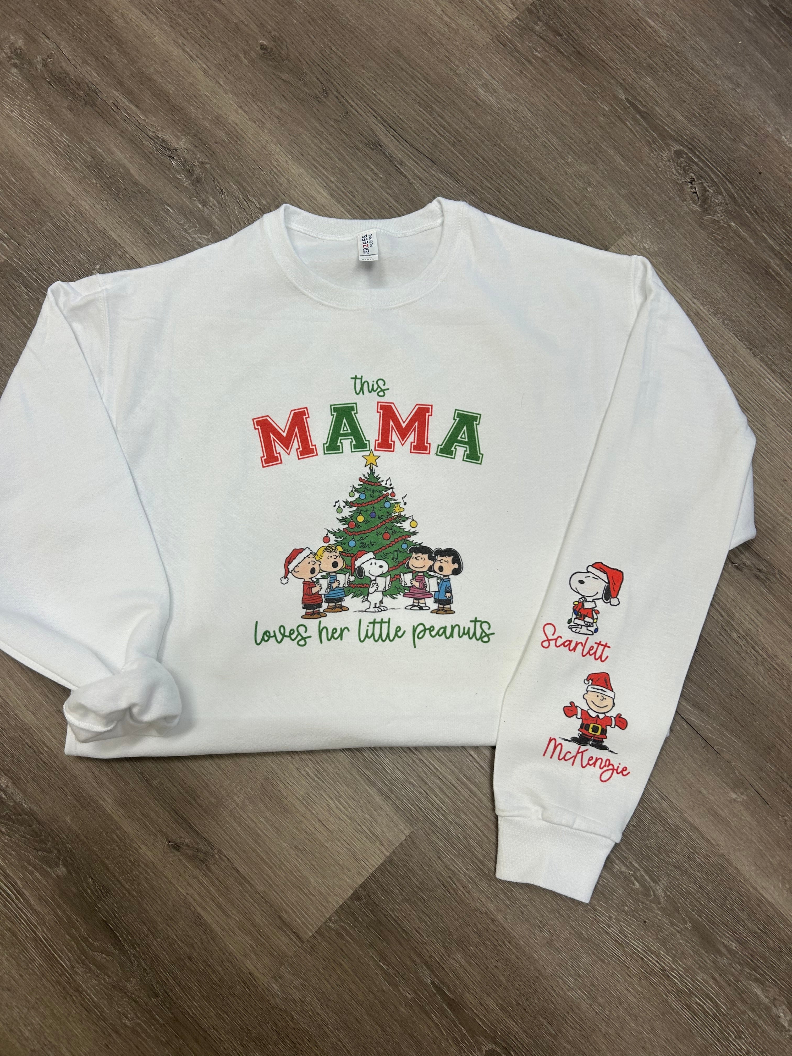 This Mama Loves Her Little Peanuts Customizable Sweatshirt with Optional Names on Sleeve