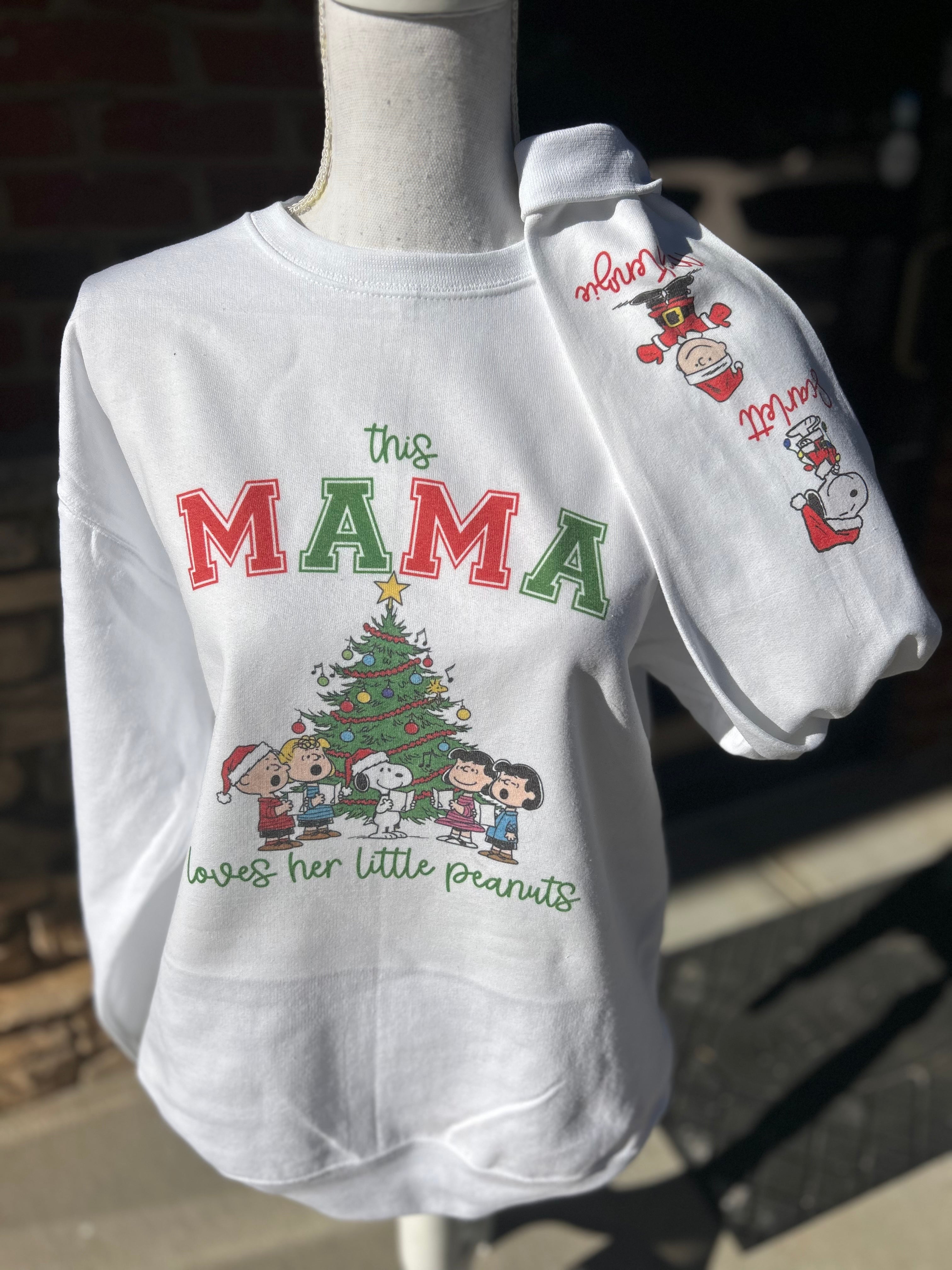 This Mama Loves Her Little Peanuts Customizable Sweatshirt with Optional Names on Sleeve