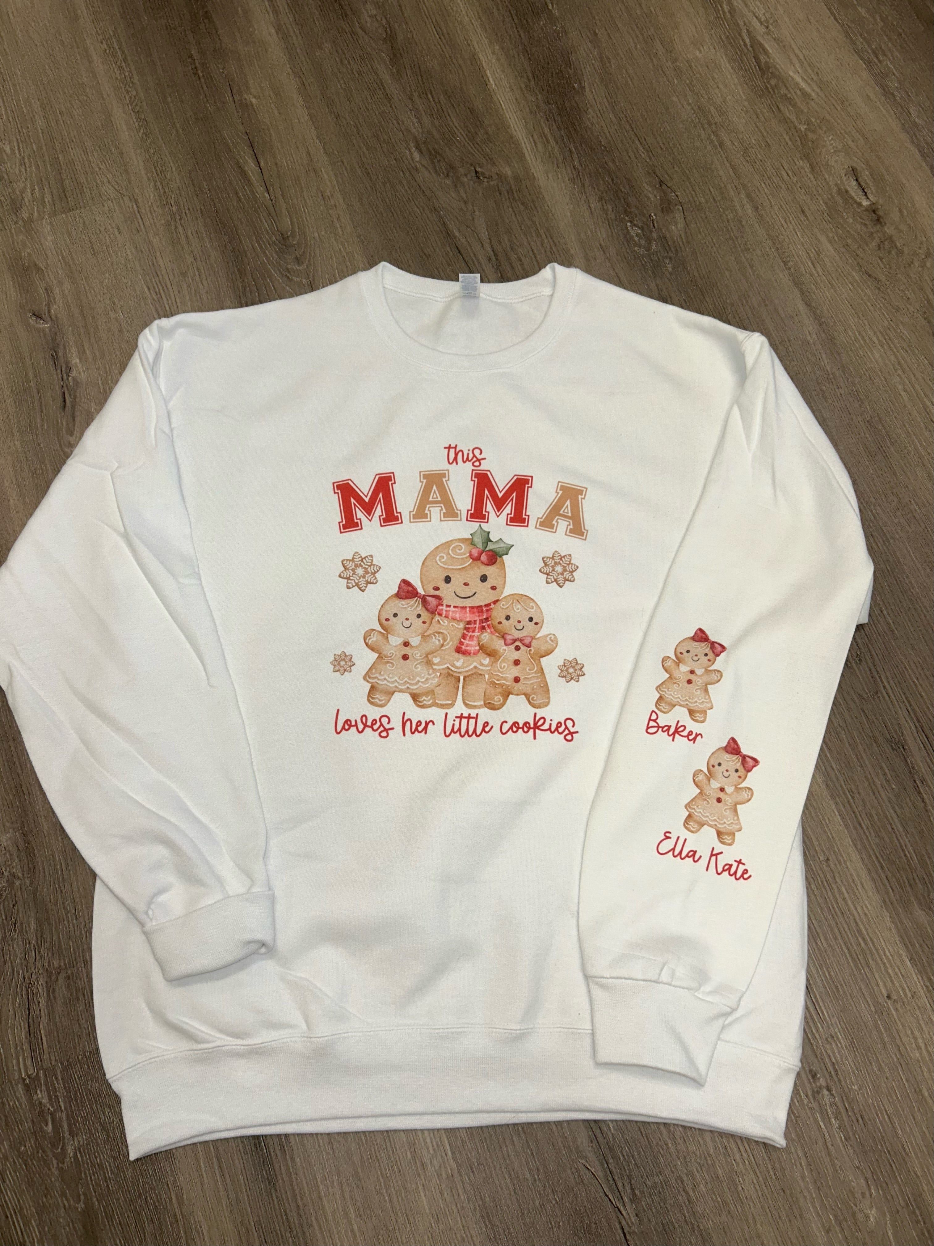 This Mama Loves Her Little Cookies Customizable Sweatshirt with Optional Names on Sleeve on Cream