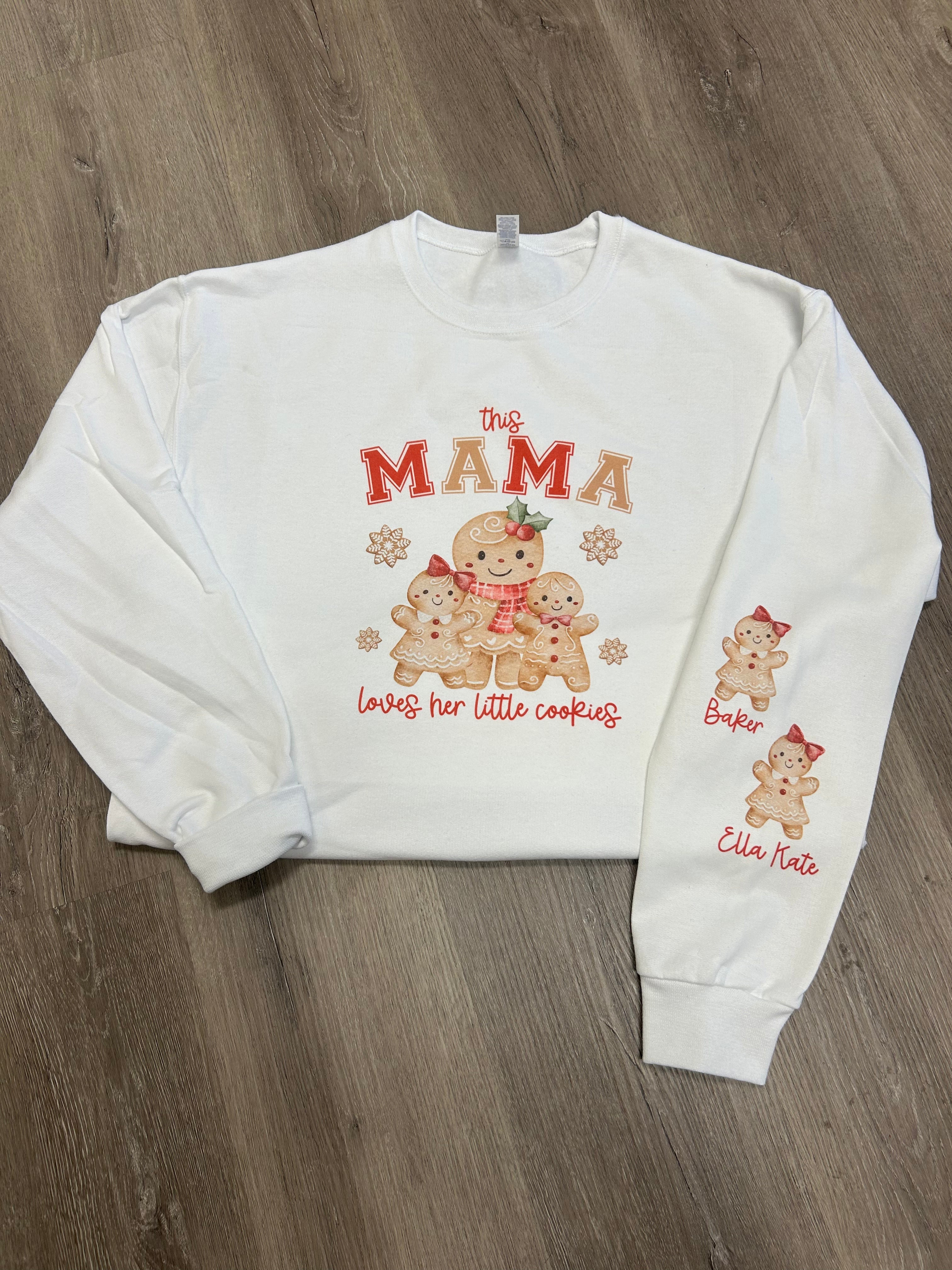 This Mama Loves Her Little Cookies Customizable Sweatshirt with Optional Names on Sleeve on Cream