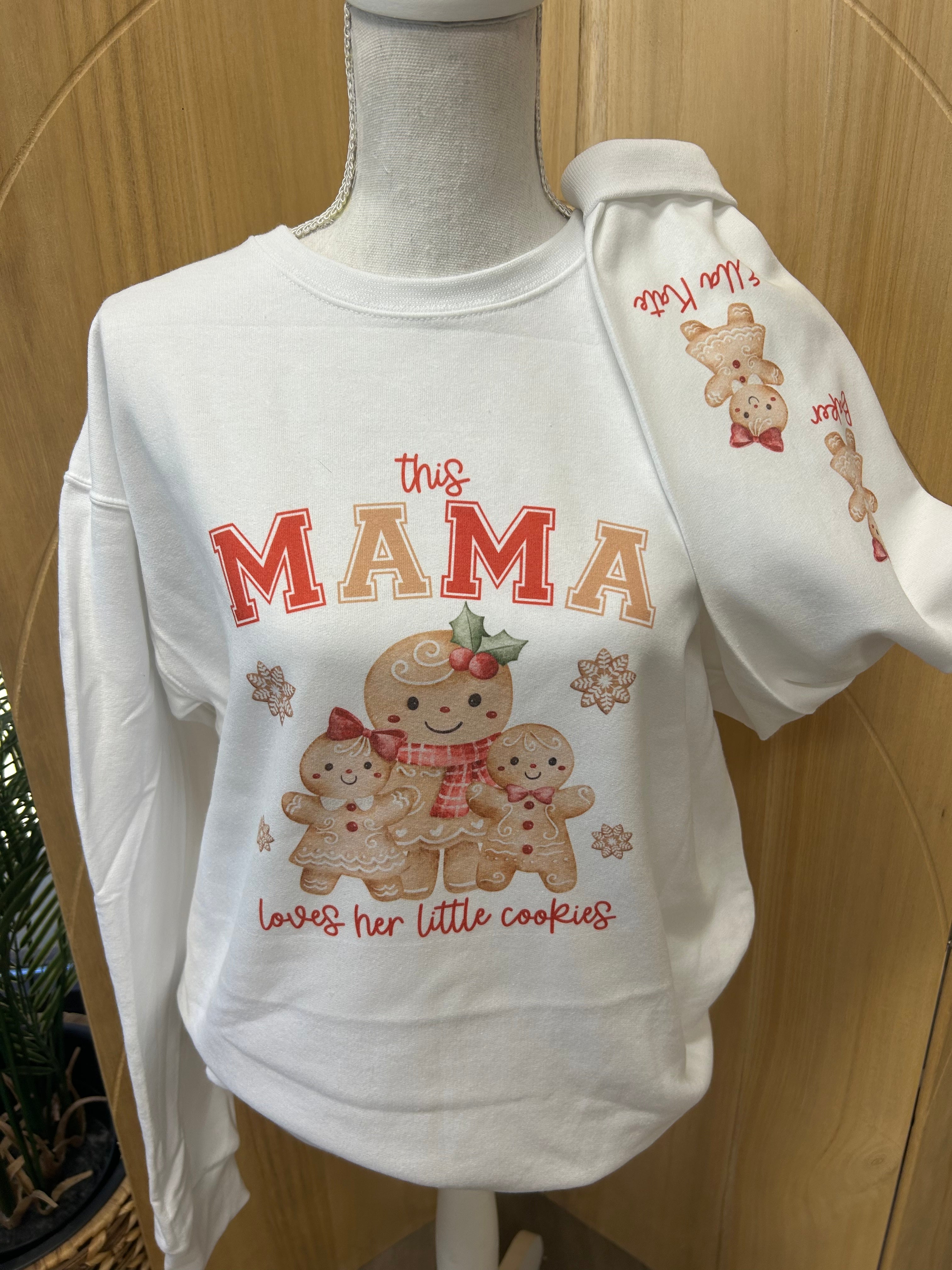 This Mama Loves Her Little Cookies Customizable Sweatshirt with Optional Names on Sleeve on Cream
