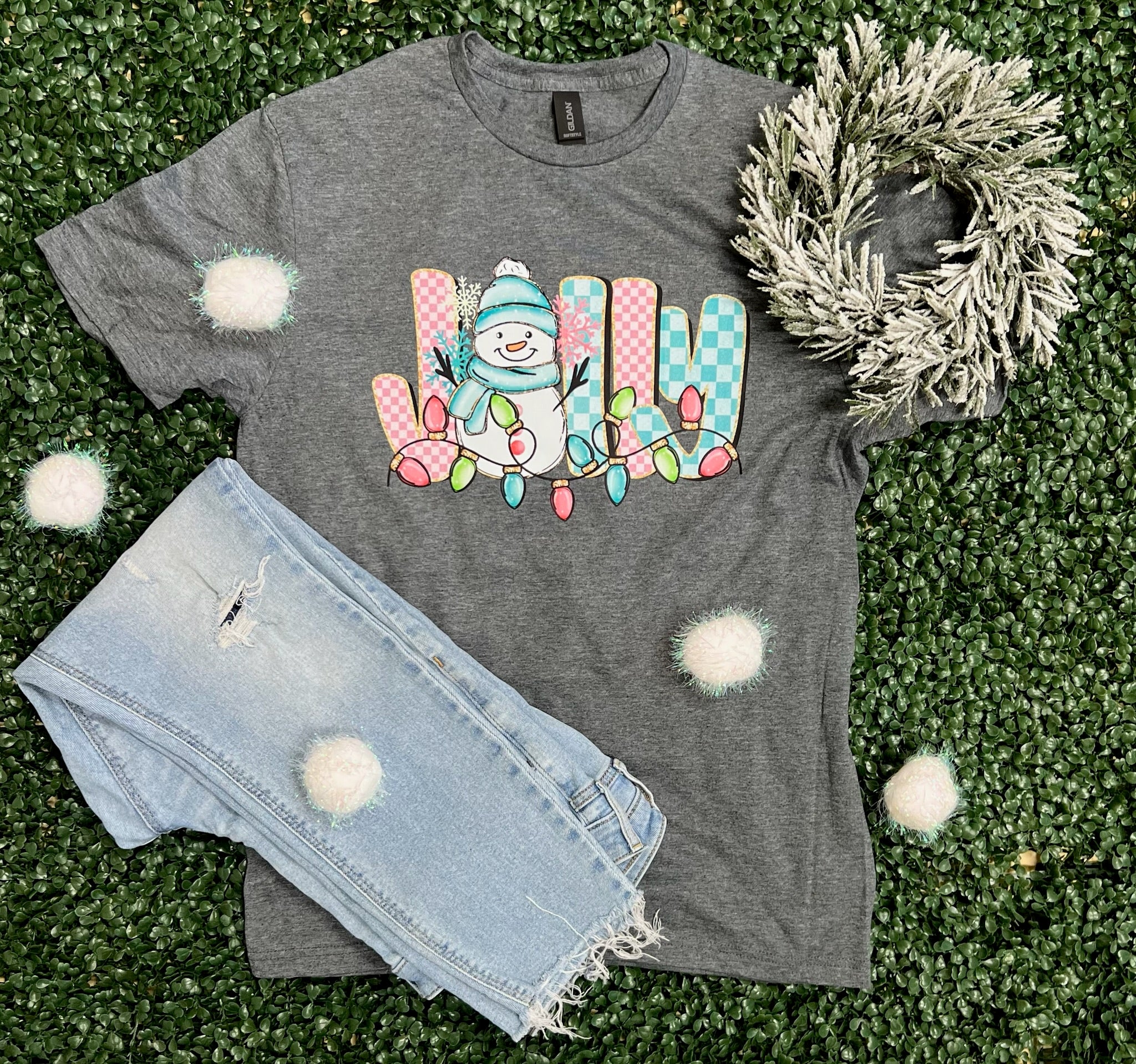Jolly Snowman on Gildan Softstyle Dark Heather