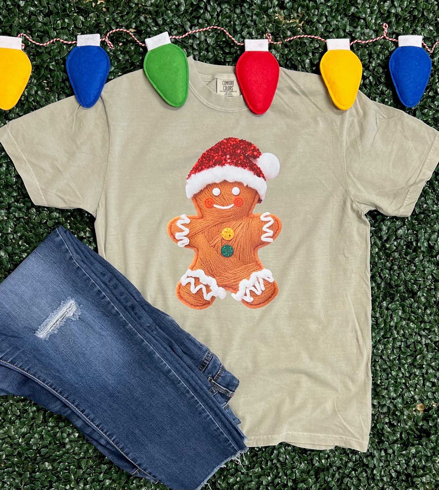 Faux Yarn Gingerbread on Comfort Colors (Shown on Sandstone)