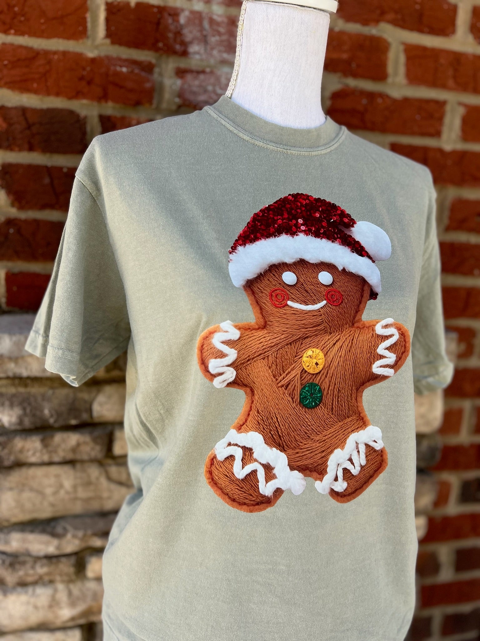 Faux Yarn Gingerbread on Comfort Colors (Shown on Sandstone)