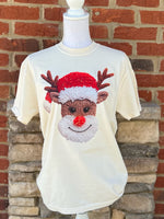 Load image into Gallery viewer, Faux Yarn Reindeer on Comfort Colors (Shown on Ivory)
