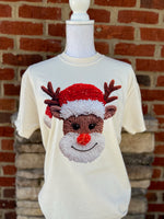 Load image into Gallery viewer, Faux Yarn Reindeer on Comfort Colors (Shown on Ivory)
