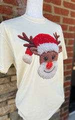 Load image into Gallery viewer, Faux Yarn Reindeer on Comfort Colors (Shown on Ivory)
