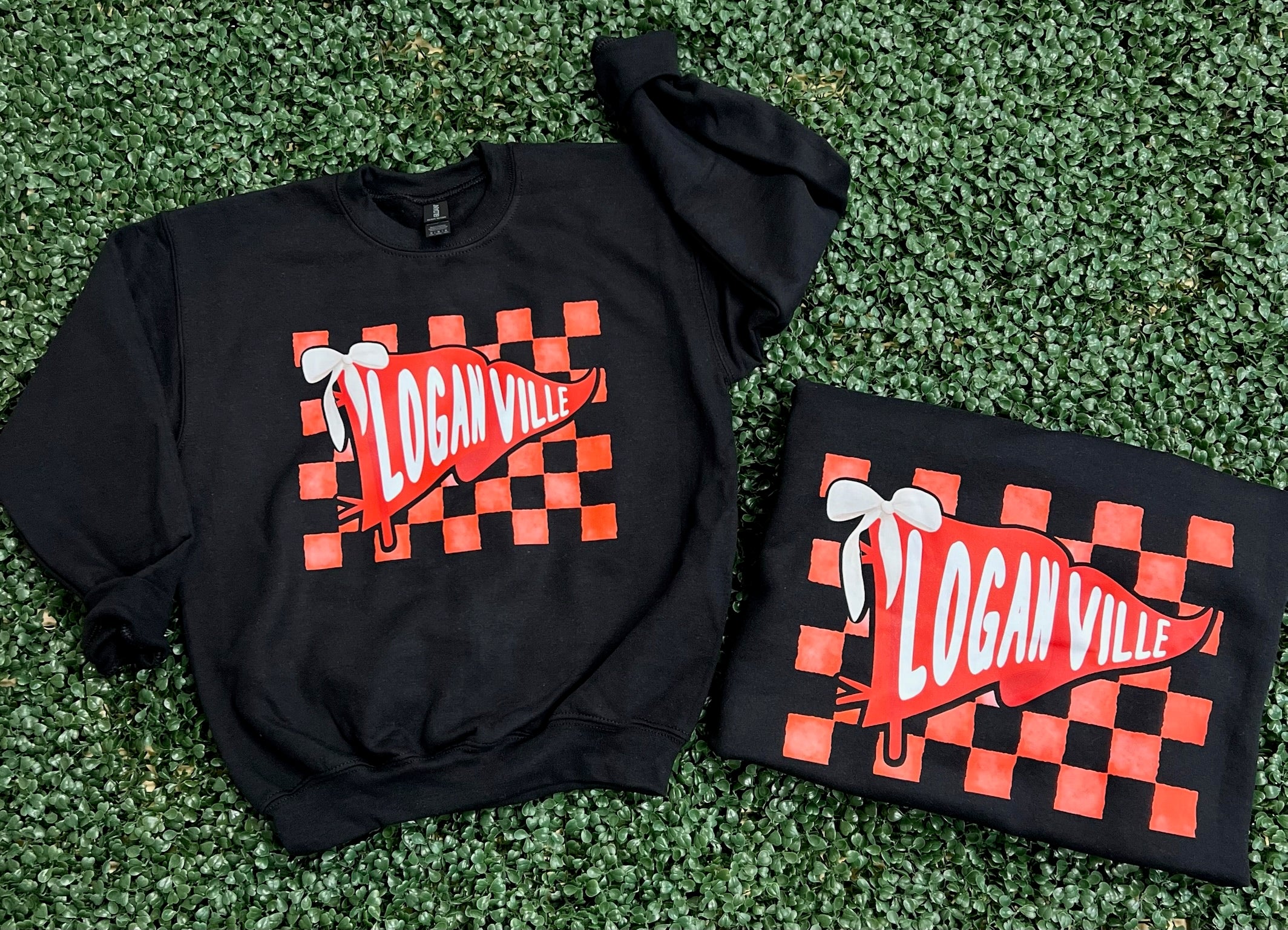 Loganville Pennant Flag with Checkered Background on Black