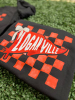 Load image into Gallery viewer, Loganville Pennant Flag with Checkered Background on Black
