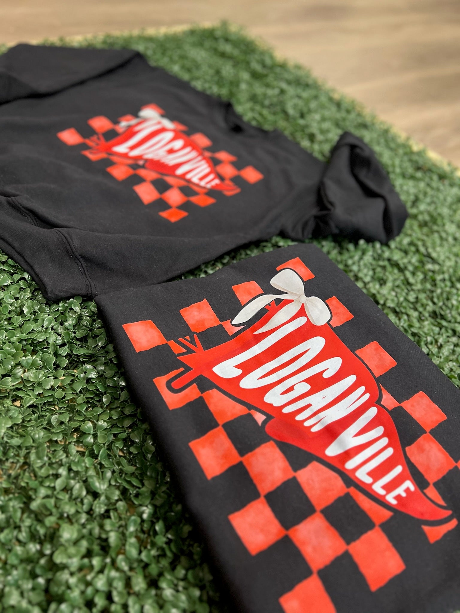 Loganville Pennant Flag with Checkered Background on Black