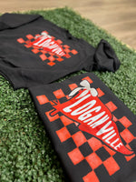 Load image into Gallery viewer, Loganville Pennant Flag with Checkered Background on Black
