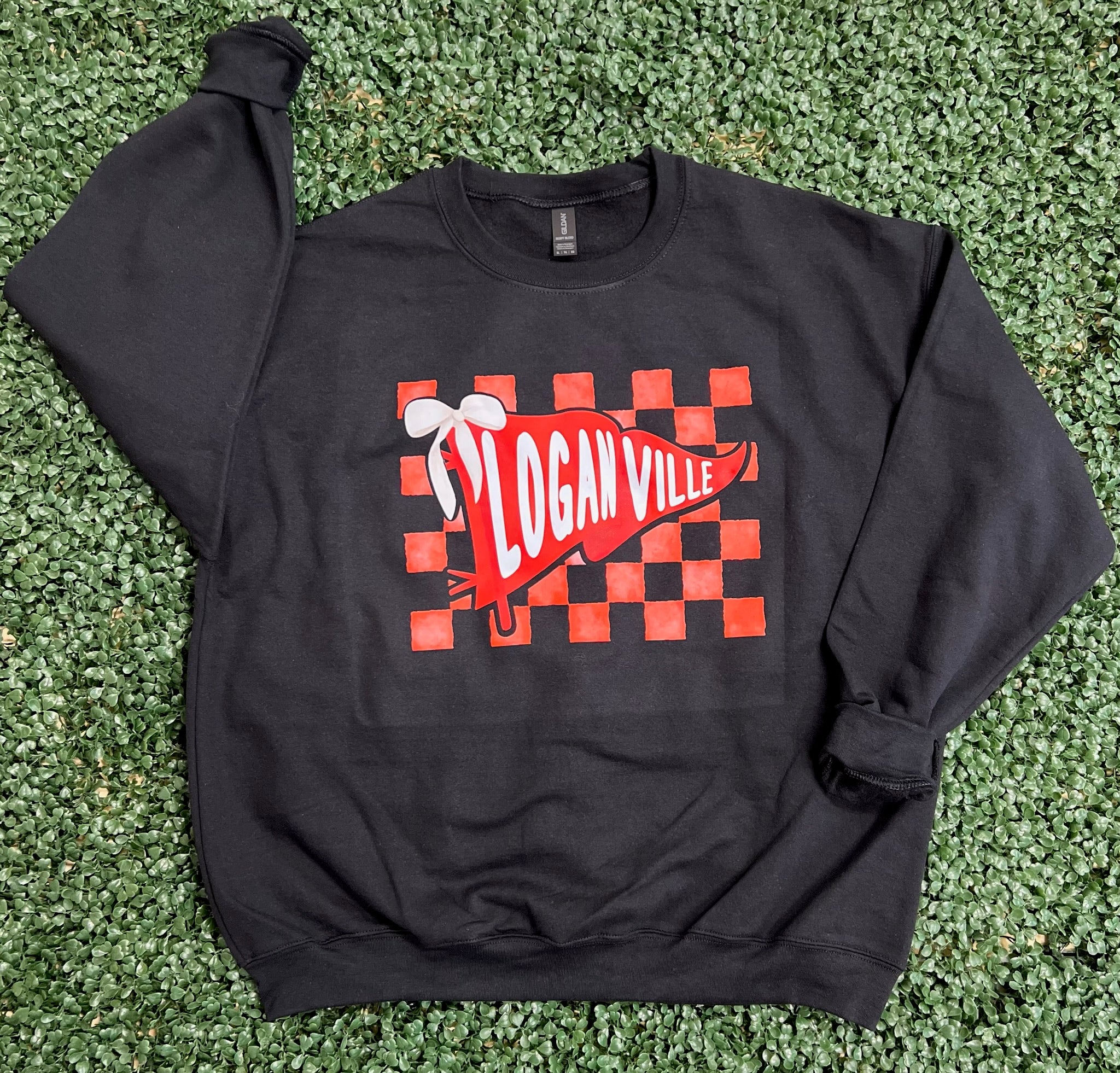 Loganville Pennant Flag with Checkered Background on Black