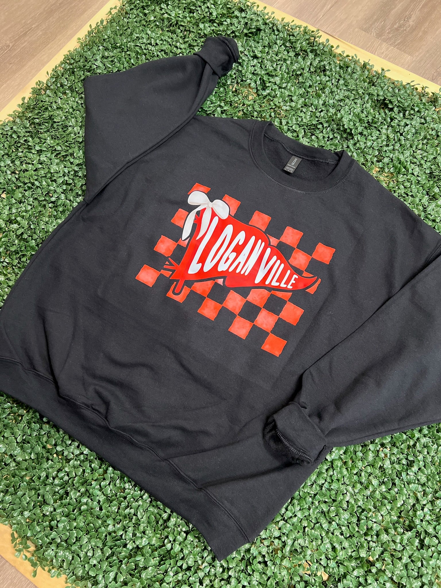 Loganville Pennant Flag with Checkered Background on Black