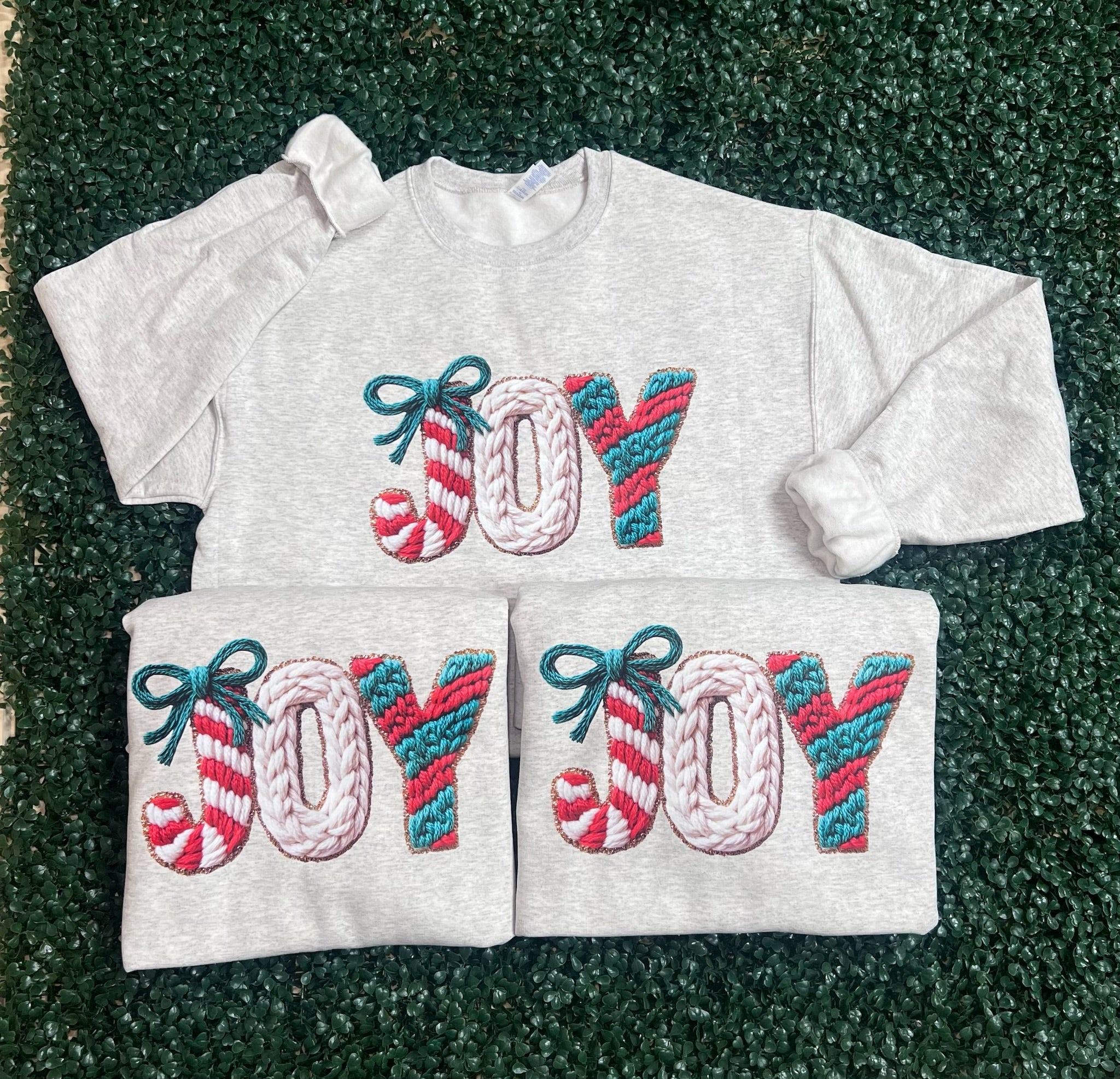 Faux Yarn Joy Sweatshirt on Oatmeal