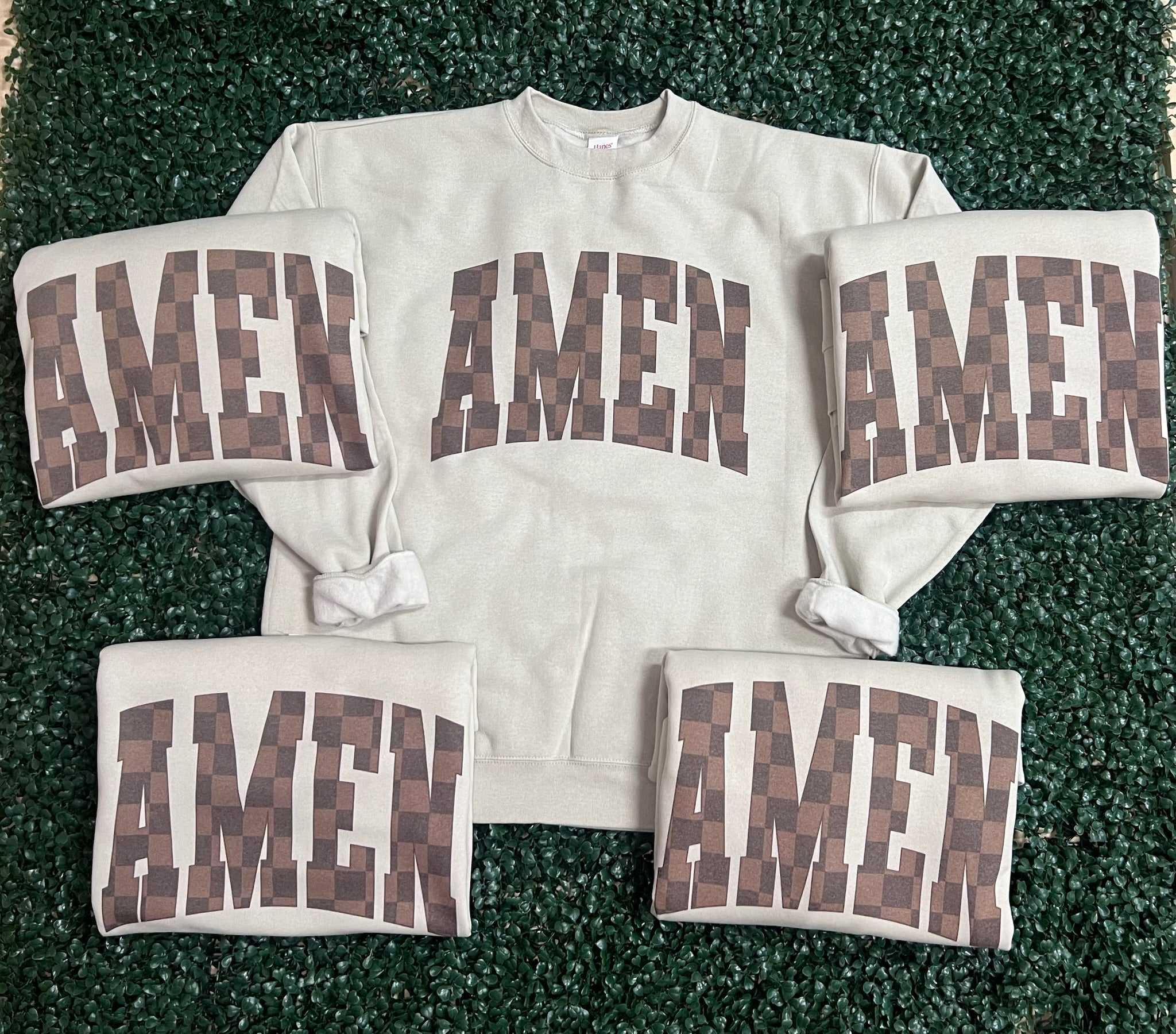 Brown Checkered AMEN on Sand