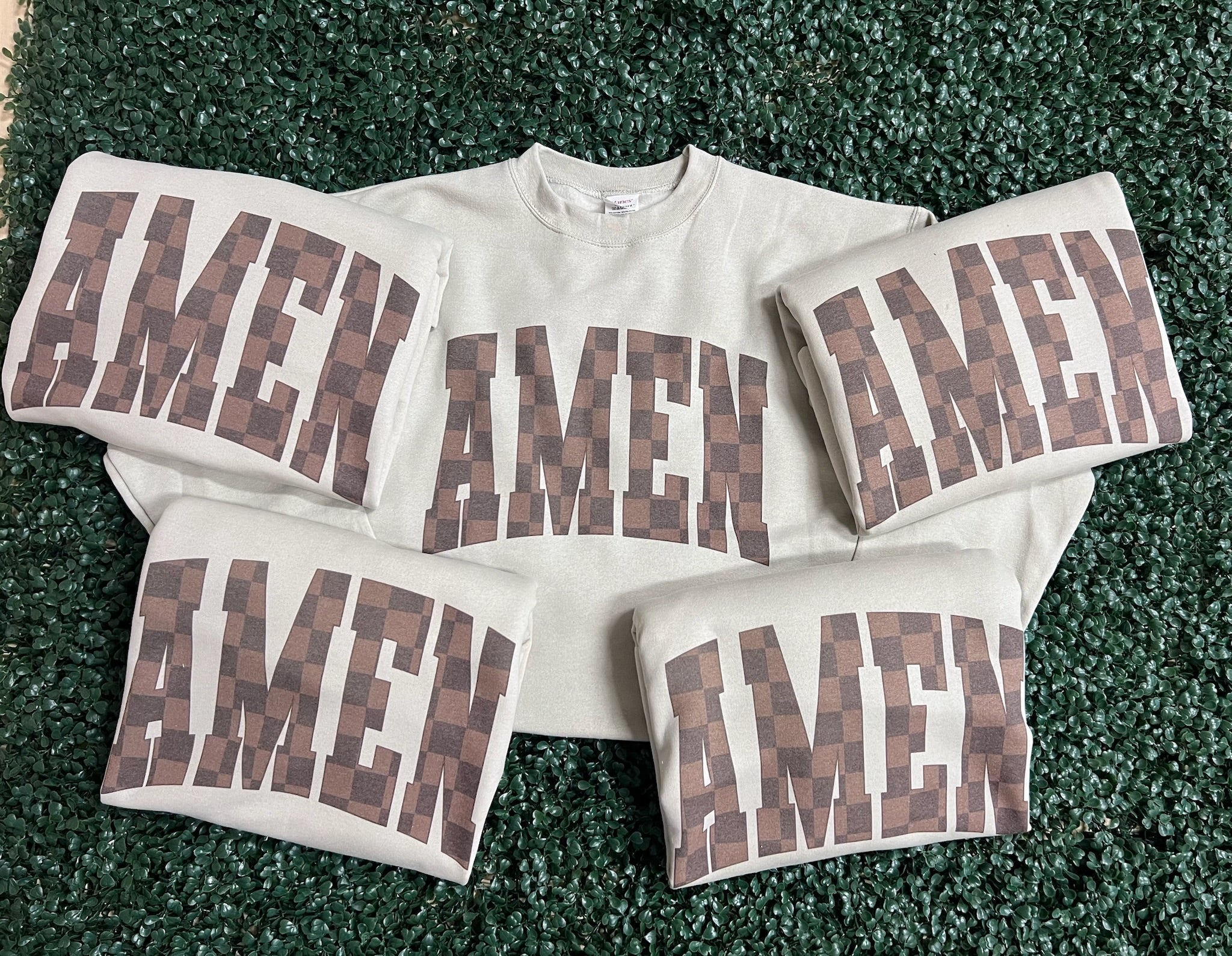 Brown Checkered AMEN on Sand