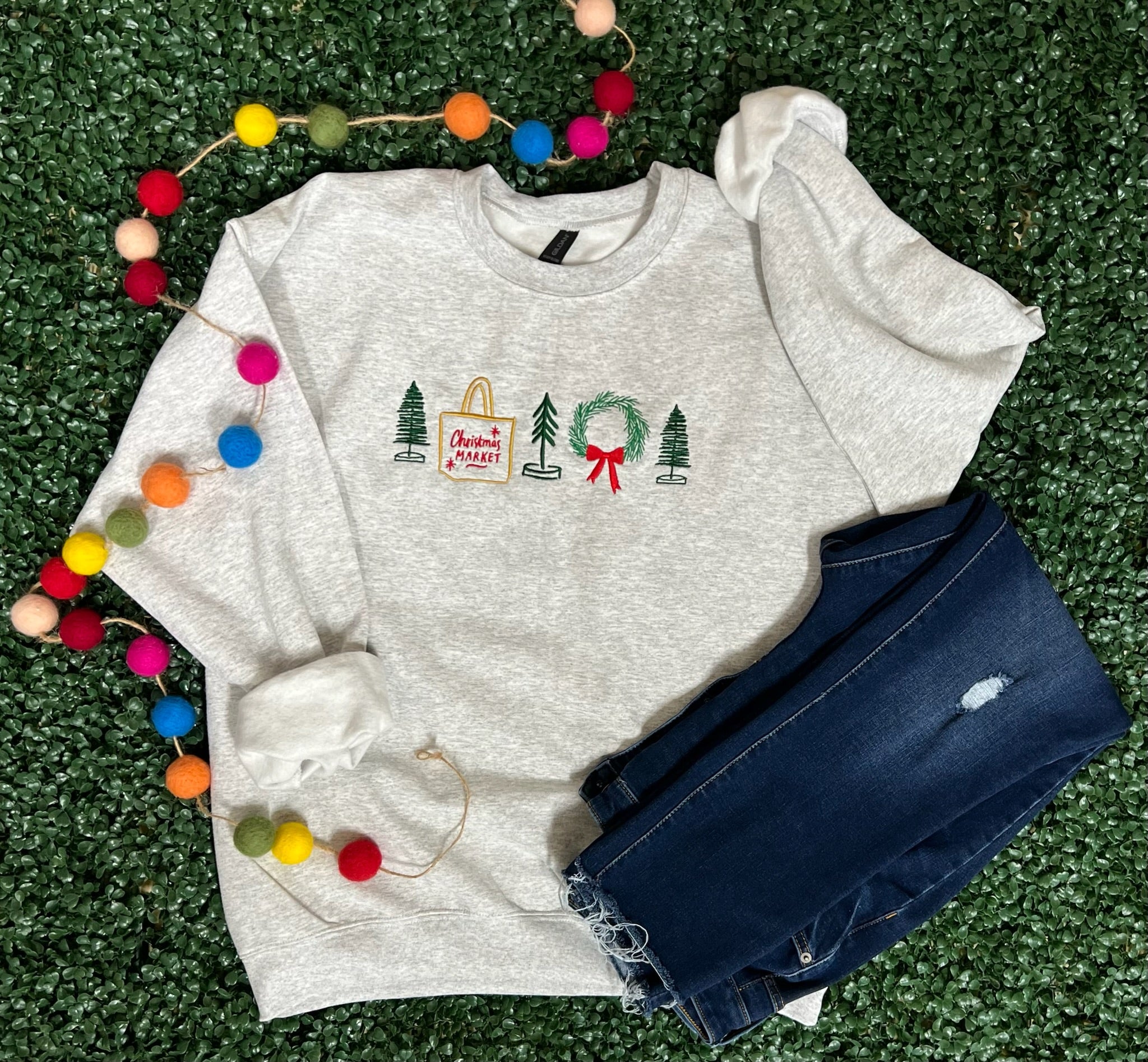 EMBROIDERED: Christmas Market on Ash Gray