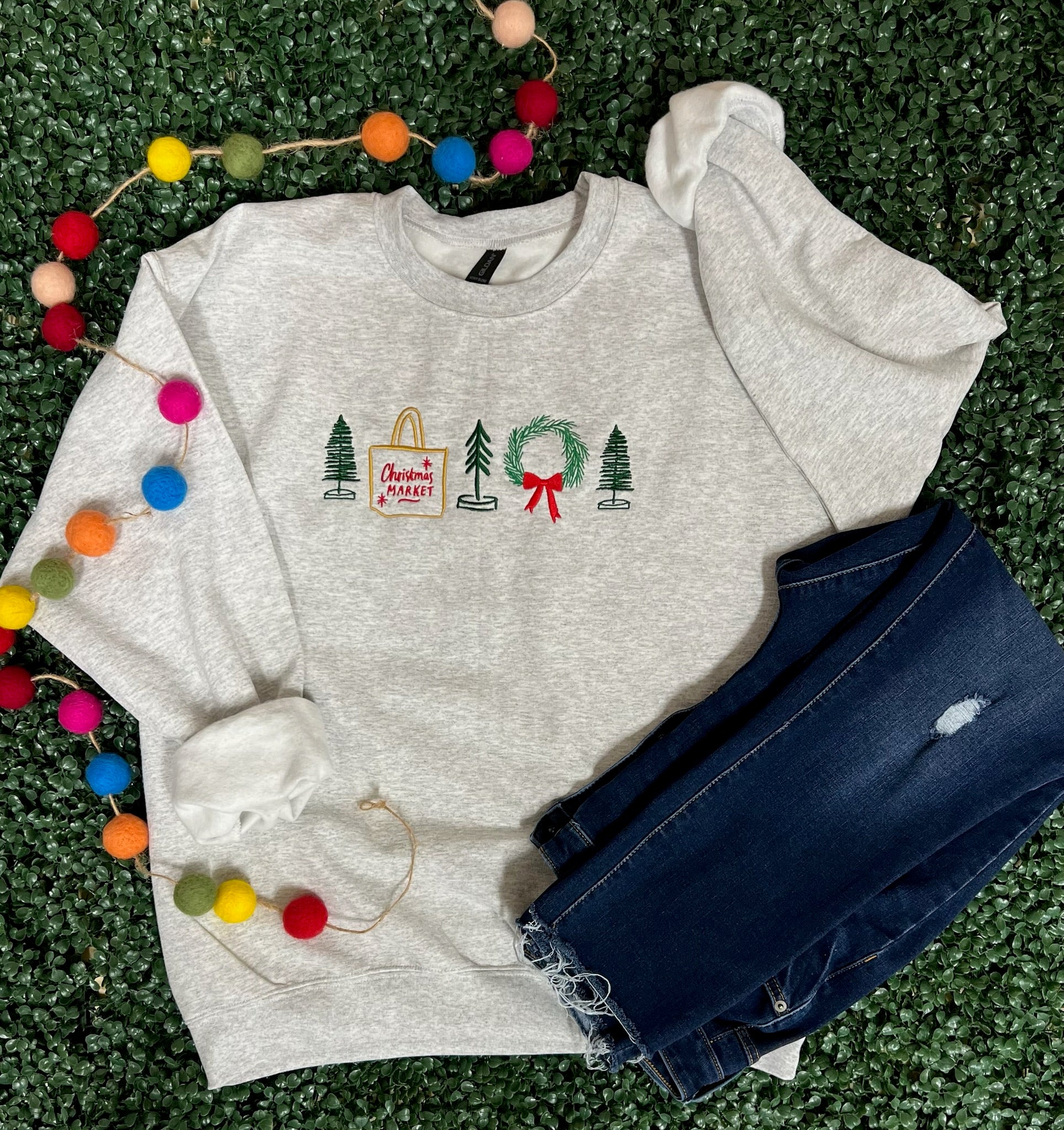 EMBROIDERED: Christmas Market on Ash Gray