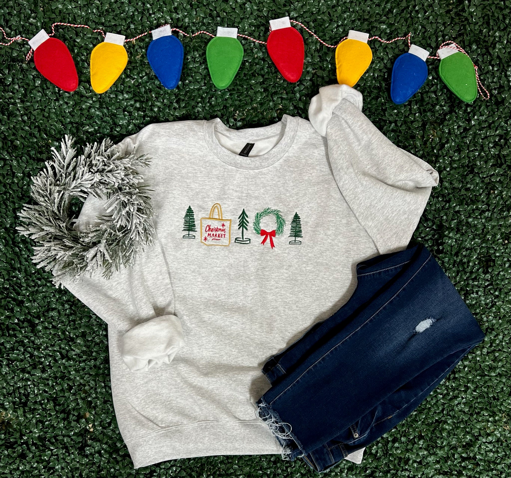 EMBROIDERED: Christmas Market on Ash Gray