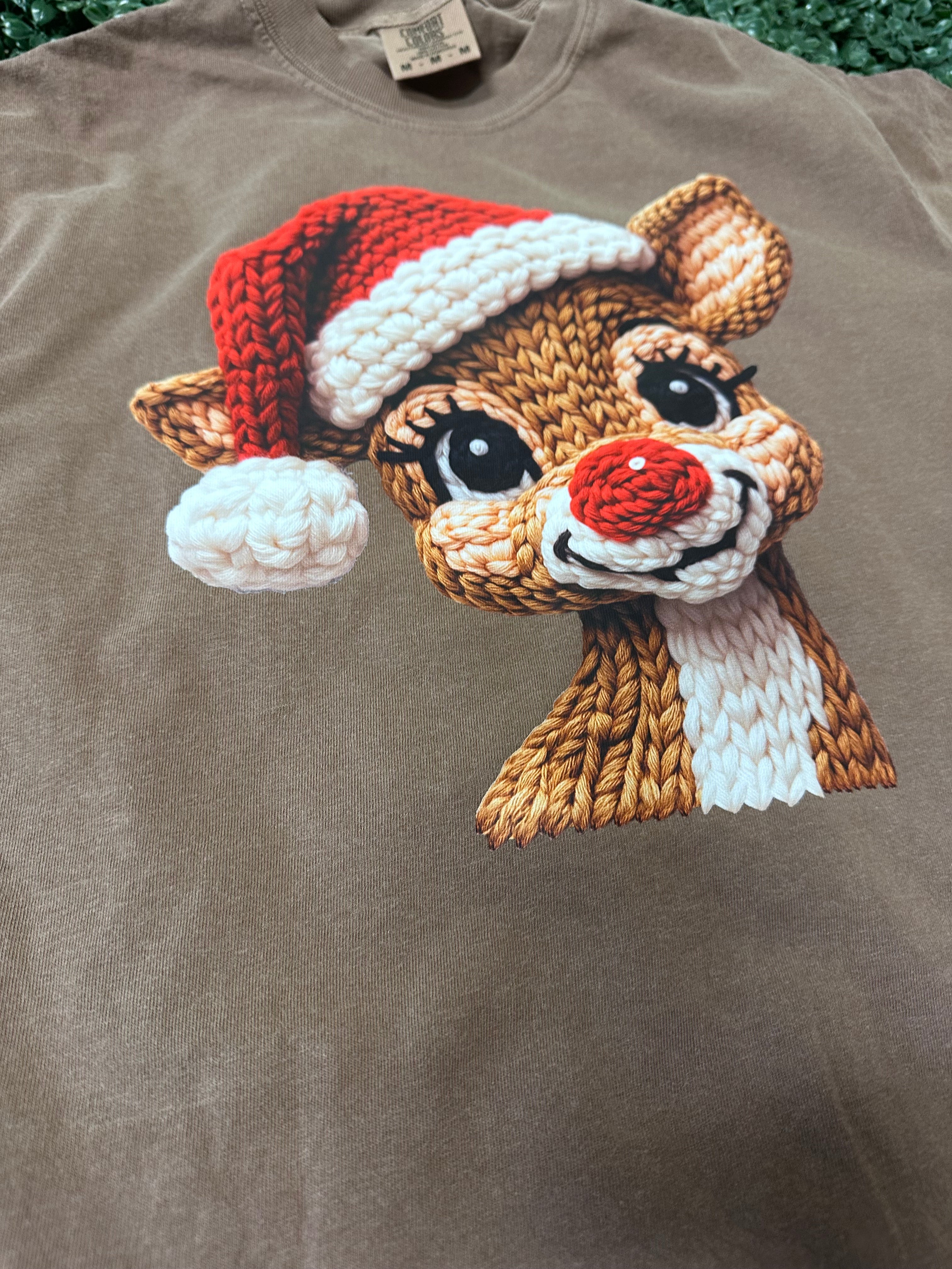 Faux Yarn Rudolph on Comfort Colors (Shown on Espresso)