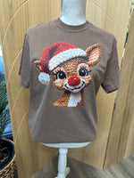 Load image into Gallery viewer, Faux Yarn Rudolph on Comfort Colors (Shown on Espresso)
