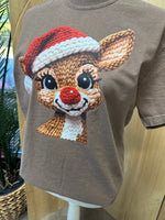 Load image into Gallery viewer, Faux Yarn Rudolph on Comfort Colors (Shown on Espresso)
