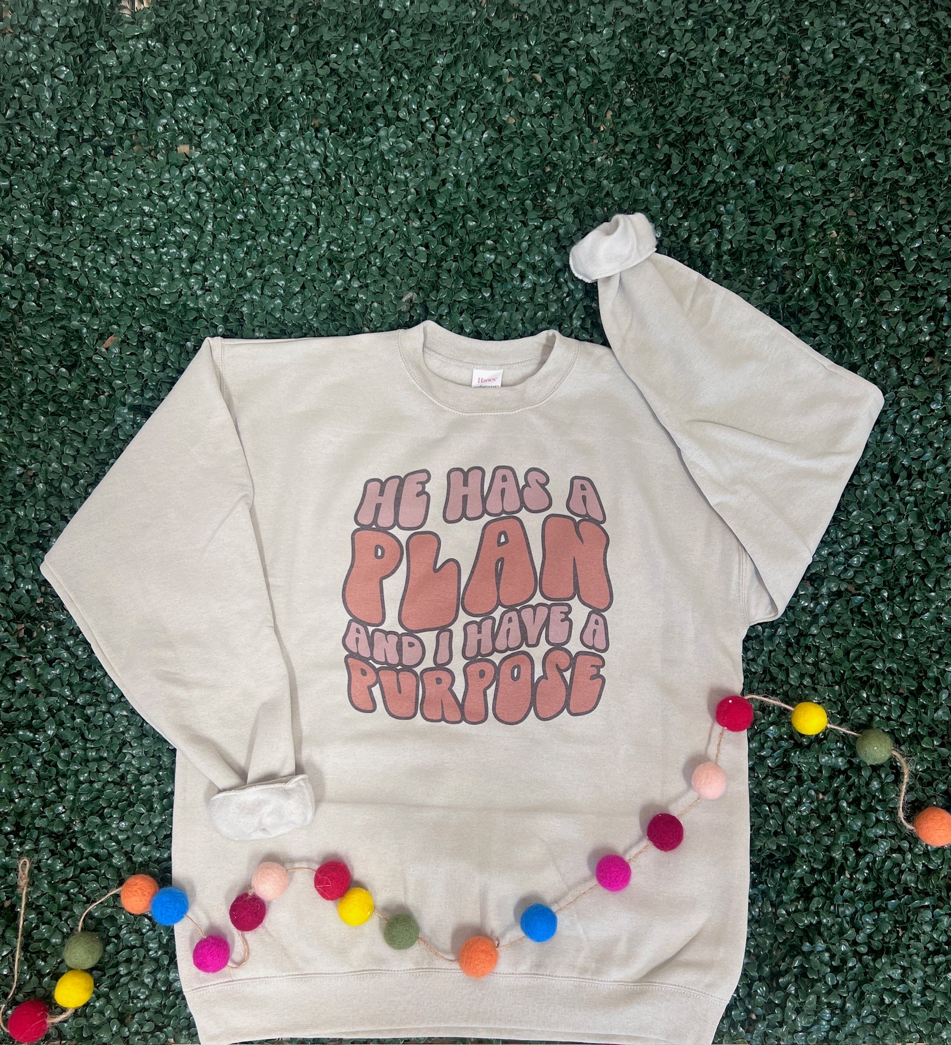 He Has A Plan Sweatshirt on Sand