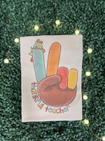 Load image into Gallery viewer, Thankful Teacher Turkey Peace Sign on Sand
