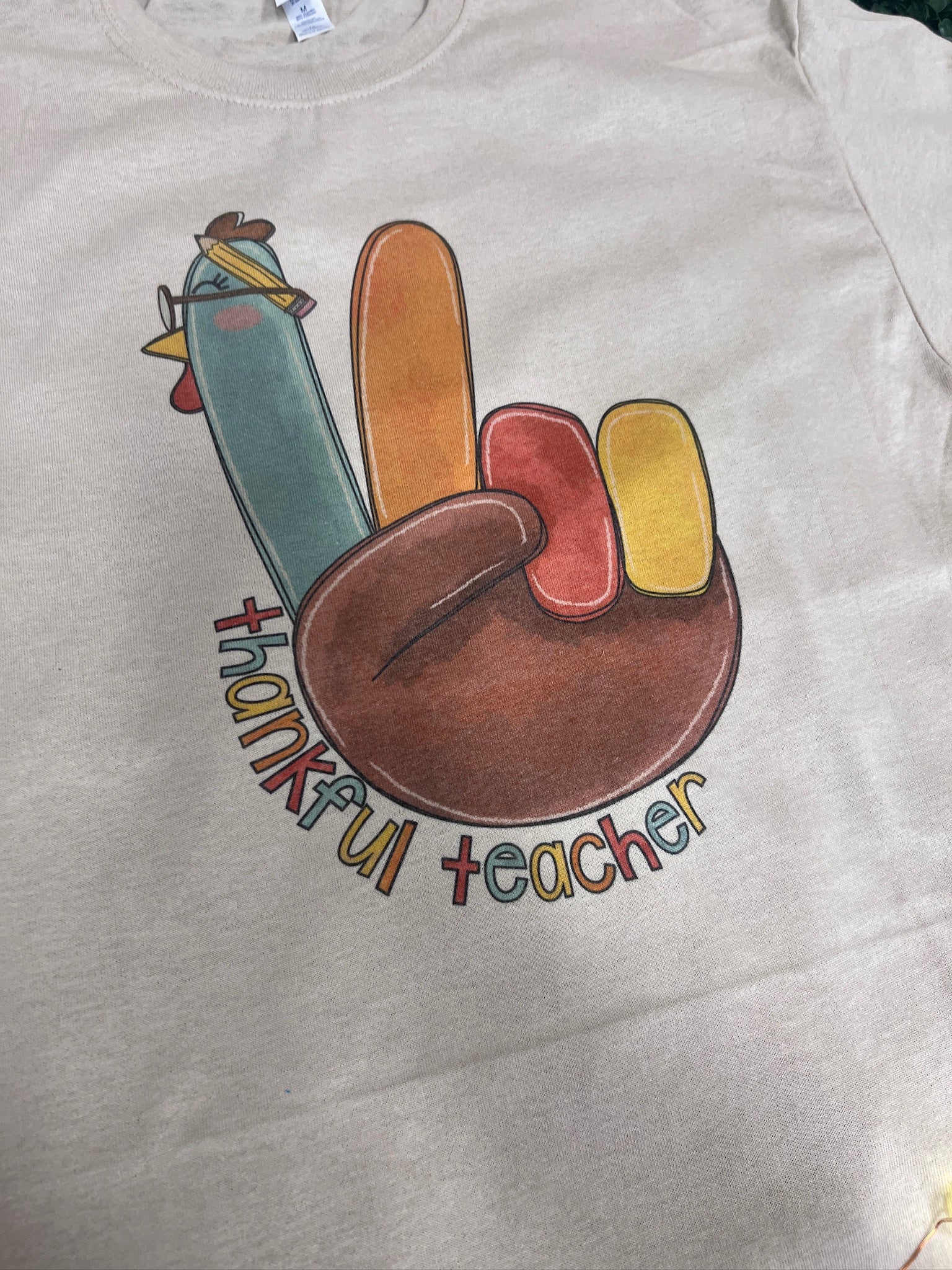 Thankful Teacher Turkey Peace Sign on Sand
