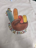 Load image into Gallery viewer, Thankful Teacher Turkey Peace Sign on Sand
